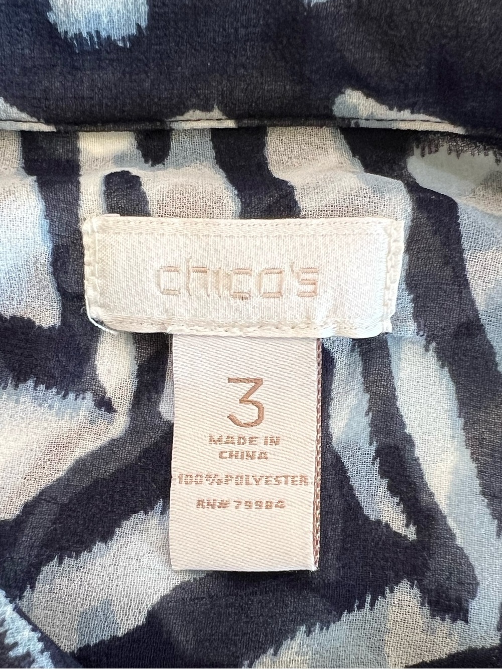 Chico’s Zebra Print Sheer Button-Front Blouse 3/3X - Picture 5 of 8